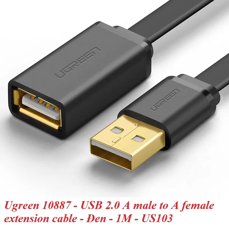 Ugreen 10887 1M màu Đen Cáp tín hiệu nối dài USB 2.0 lõi thuần đồng dáng dẹt US103