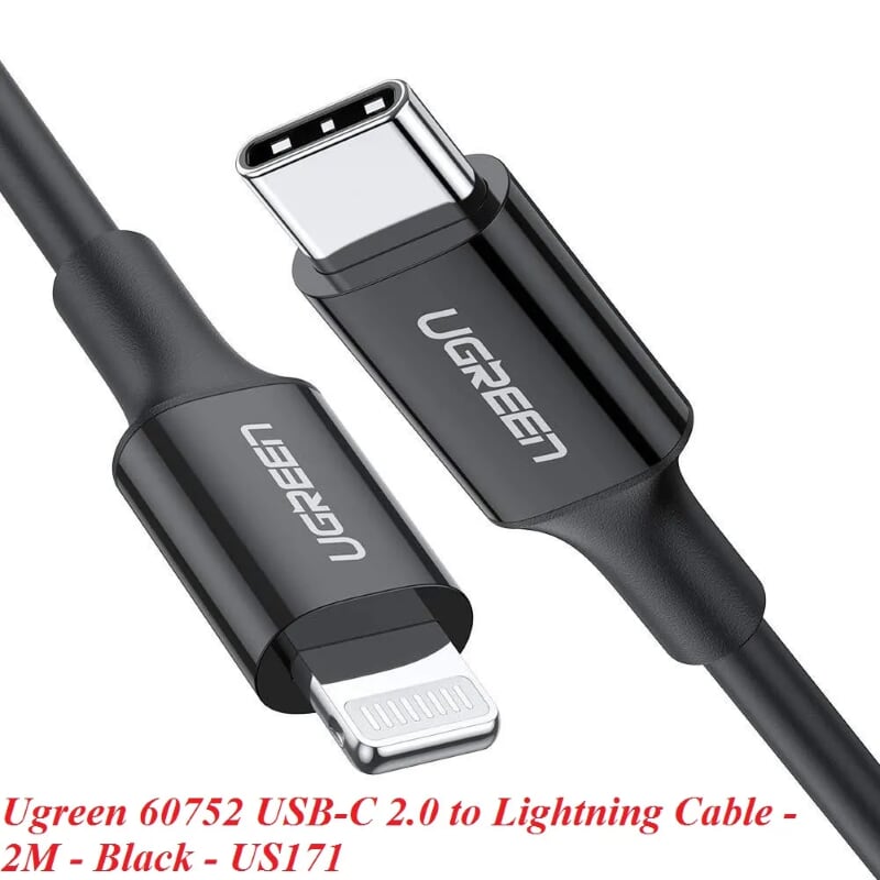 Ugreen 60752 2m cáp usb type c 2.0 ra apple lightning màu đen US171