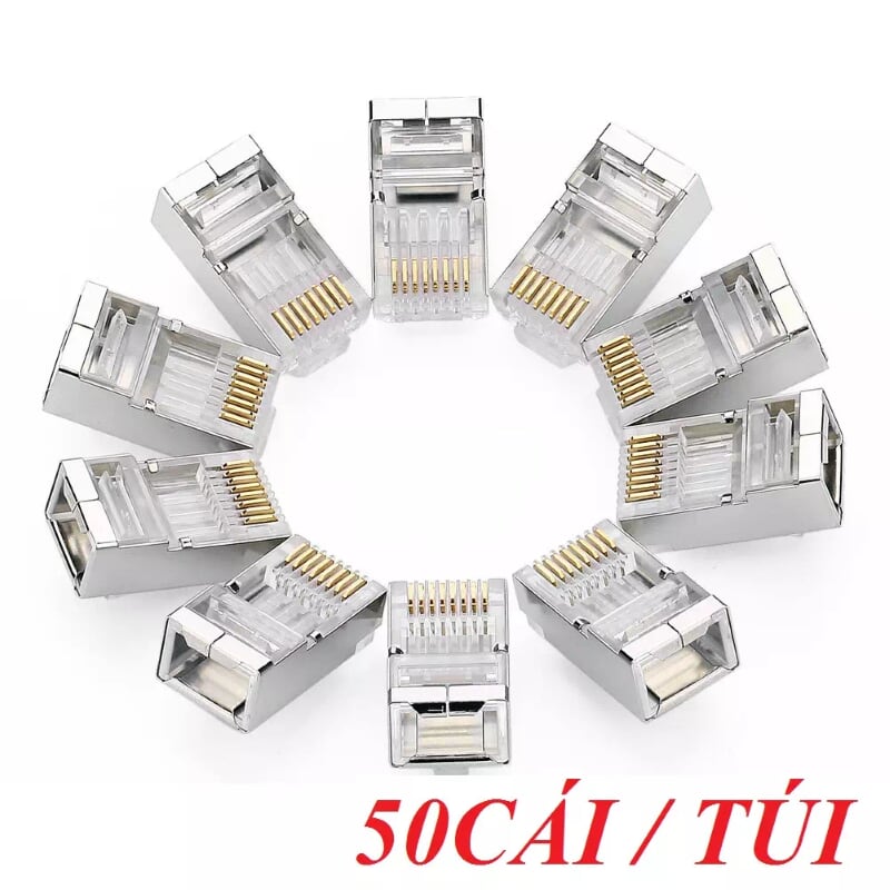 Ugreen 50247 50pcs Đầu bấm mạng RJ45 chuẩn Cat6 + Cat6e bọc inox chống nhiễu NW111