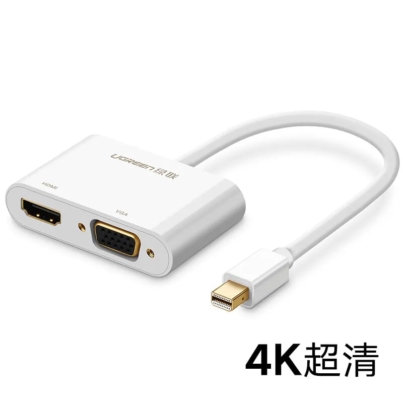 Ugreen 40364 Màu Trắng Bộ chuyển đổi Mini DP sang HDMI + VGA hỗ trợ phân giải 4K MD108