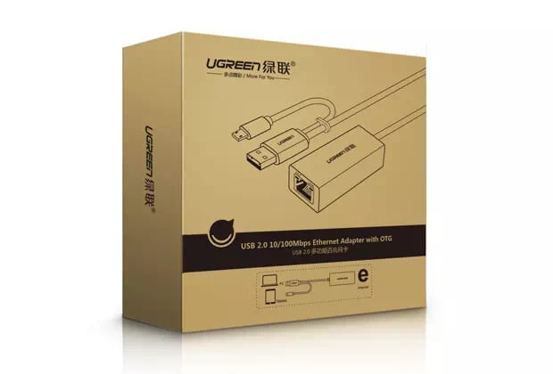 Ugreen 30219 10CM màu Đen Cáp chuyển đổi USB 2.0 sang cổng LAN RJ45 hỗ trợ OTG CR110