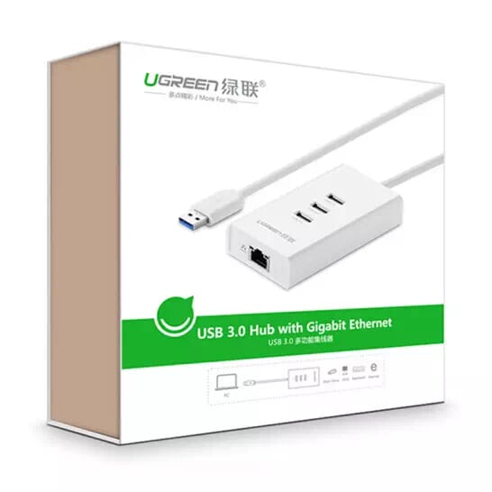 Ugreen 20262 50CM màu Trắng HUB chuyển đổi USB 3.0 sang 3 USB 3.0 + LAN tốc độ 100Mbps CR102