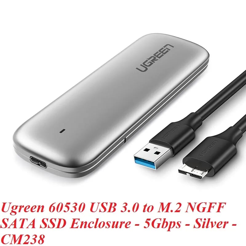 Ugreen 60530 5Gbps USB 3.0 M.2 NGFF SATA SSD hộp box đựng ssd màu bạc CM238