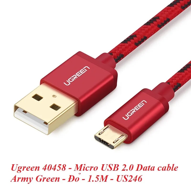 Ugreen 40458 1.5M màu Đỏ Cáp sạc truyền dữ liệu USB 2.0 sang MICRO USB dây bọc lưới US246