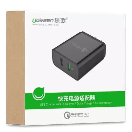 Ugreen 40712 30W màu Đen Củ sạc nhanh 2 cổng USB chuẩn QC 3.0 + 2.4A CD132