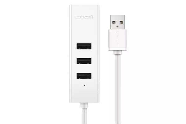 Ugreen 30297 30CM màu Trắng HUB chuyển đổi USB 2.0 sang 3 USB 2.0 + LAN tốc độ 100Mbps CR129