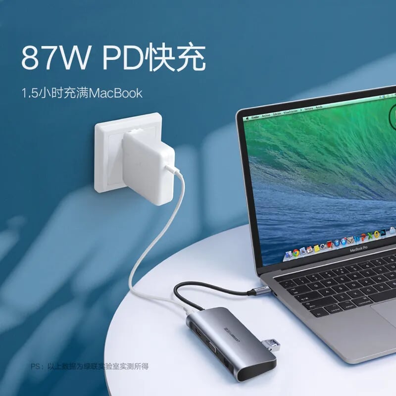 Ugreen 60557 Bộ chuyển đổi TYPE C sang 3 USB 3.0 + HDMI + VGA + LAN + nguồn TYPE C CM256