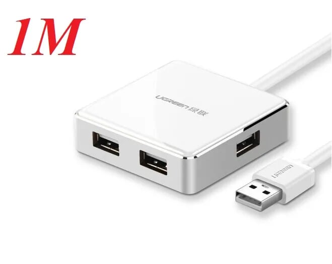 Ugreen 20804 1M màu Trắng Bộ chia HUB USB 2.0 sang 4 USB 2.0 vỏ hợp kim nhôm hỗ trợ nguồn 5V US170