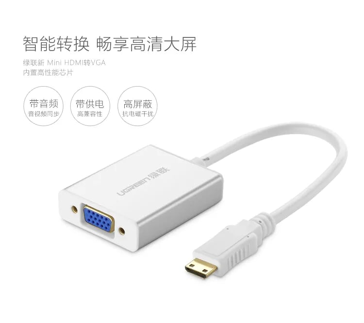 Ugreen 40217 15CM Màu Trắng Bộ chuyển Mini HDMI sang VGA vỏ nhôm MM112