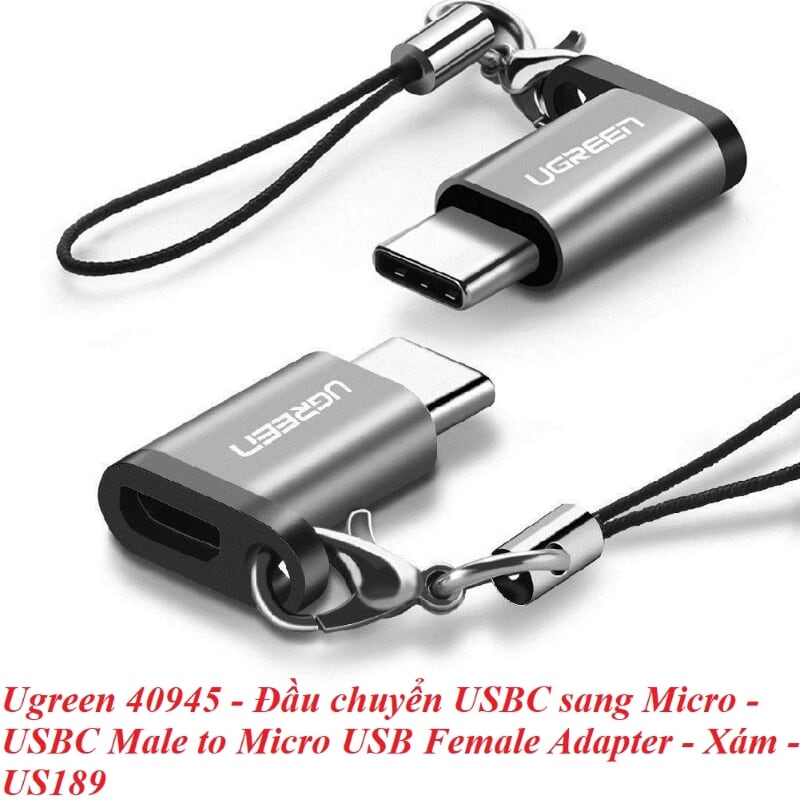 Ugreen 40945 Màu Xám Đầu chuyển đổi TYPE C sang MICRO USB vỏ nhôm cao cấp dáng móc khoá US189