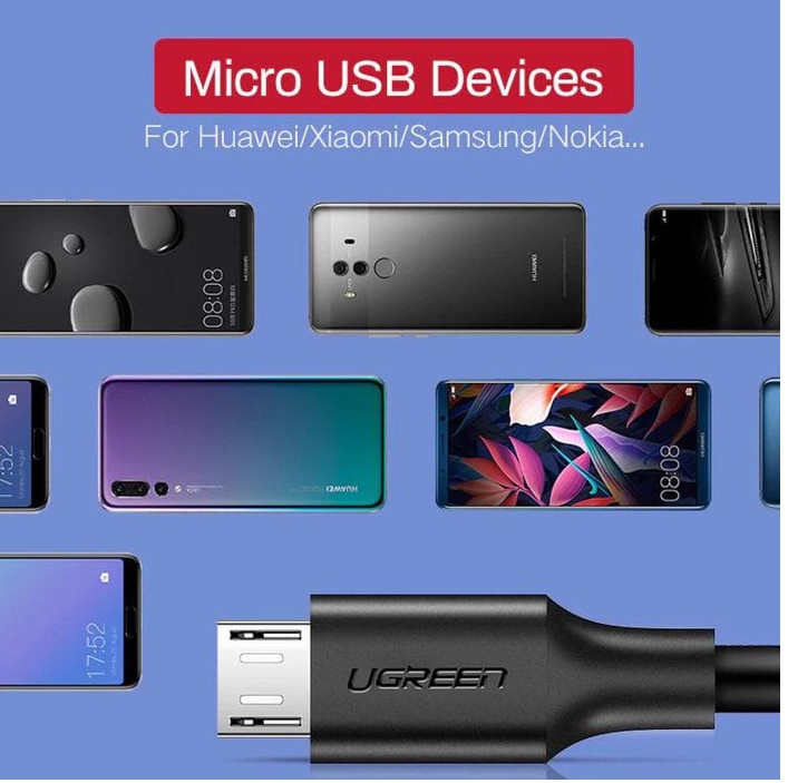 Ugreen 60827 3M màu đen cáp Micro Usb 2.0 mạ nickel chống nhiễu us289