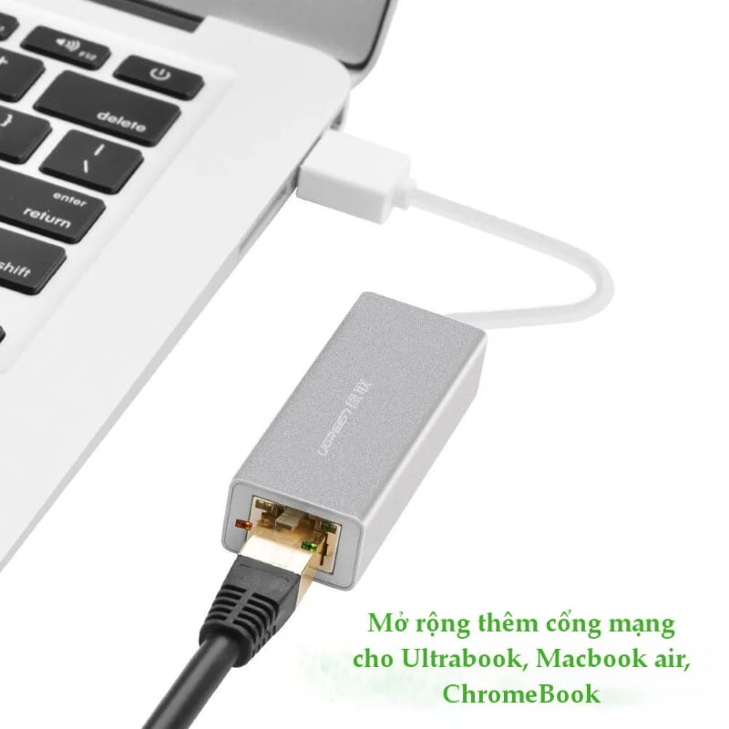 Ugreen 20257 15CM màu Bạc Cáp chuyển đổi USB 2.0 sang cổng LAN RJ45 tốc độ 100Mbps vỏ nhôm 20257