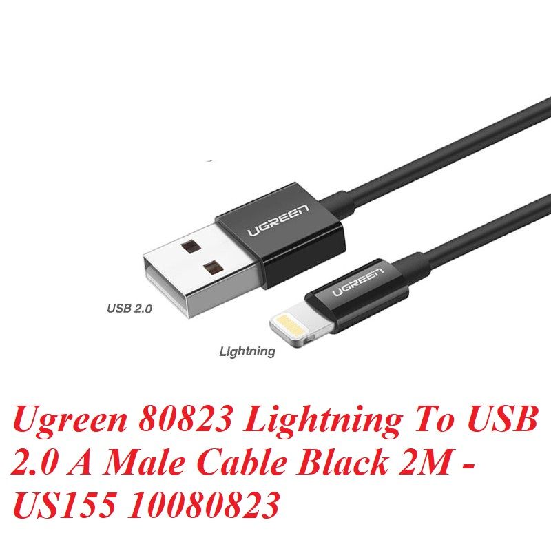 Ugreen 80823 2M màu đen cáp Lightning ra USB có chíp MFI chính hãng US155