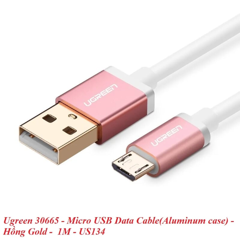 Ugreen 30665 1M màu Hồng Cáp sạc truyền dữ liệu USB 2.0 sang MICRO USB đầu mạ vàng US134