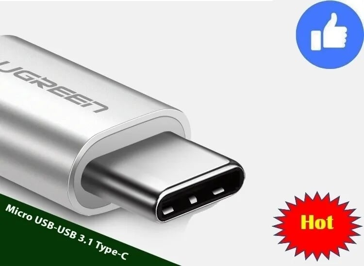 Ugreen 20854 Màu Trắng Đầu chuyển đổi TYPE C sang MICRO USB vỏ nhôm cao cấp US189