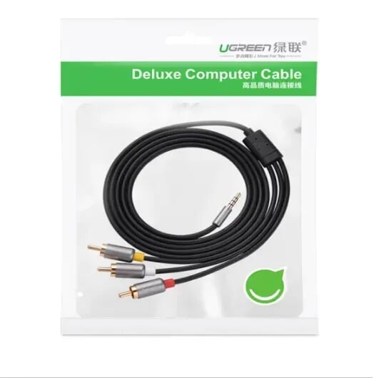 Ugreen 20894 1.5M màu Đen Cáp âm thanh 3 đầu Bông sen sang 3.5mm Dương AV138