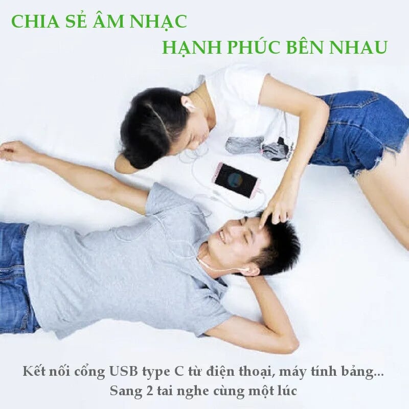 Ugreen 30732 20CM màu Trắng Cáp chuyển đổi TYPE C sang 2 đầu 3.5mm đầu mạ vàng AV144