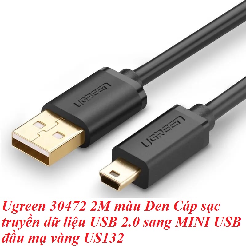 Ugreen 30472 2M màu Đen Cáp sạc truyền dữ liệu USB 2.0 sang MINI USB đầu mạ vàng US132