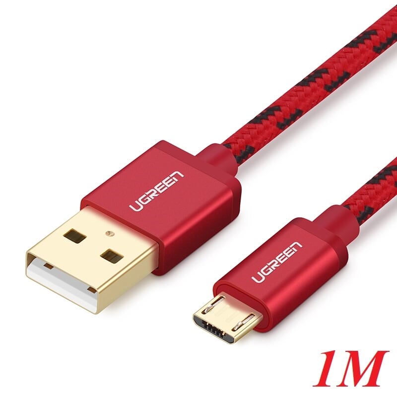 Ugreen 40457 1M màu Đỏ Cáp sạc truyền dữ liệu USB 2.0 sang MICRO USB dây bọc lưới US246