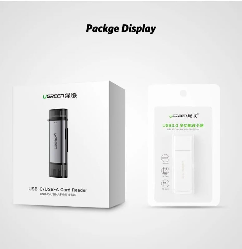 Ugreen 50706 Màu Xám Đầu đọc thẻ nhớ TYPE C + USB 3.0 sang TF + SD CM185