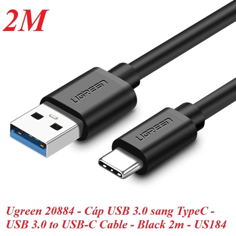 Ugreen 20884 2M màu Đen Dây USB sang USB-C US184