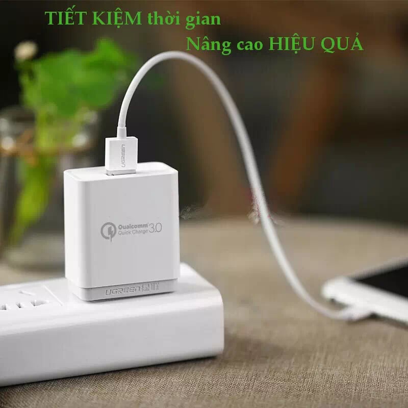 Ugreen 40711 18W màu Trắng Củ sạc nhanh cổng USB chuẩn QC 3.0 CD122