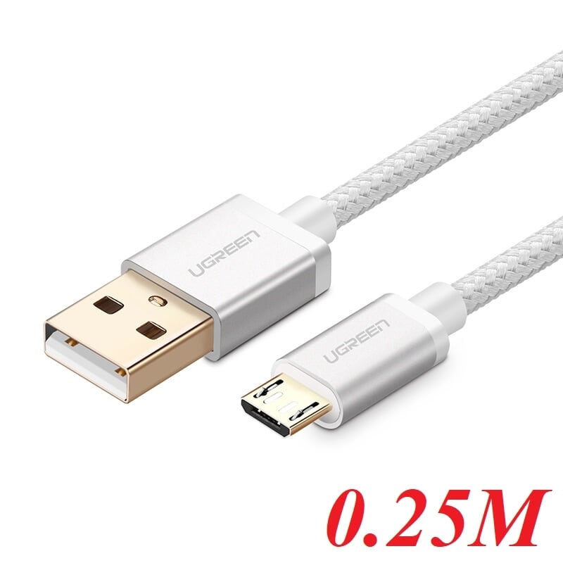 Ugreen 30653 0.25M màu Trắng Cáp sạc truyền dữ liệu USB 2.0 sang MICRO USB đầu mạ vàng US134