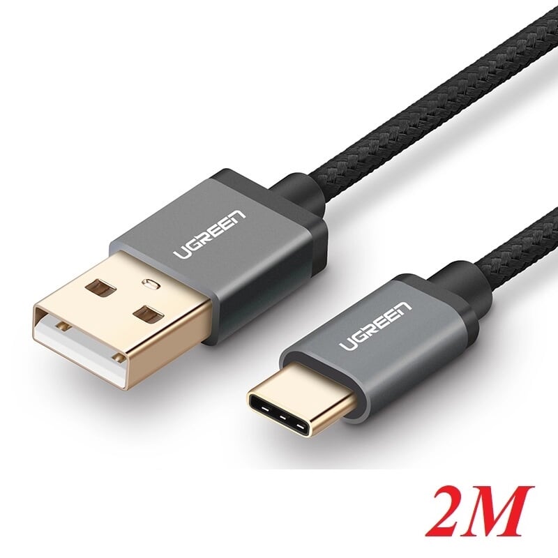 Ugreen 30882 2M 3A Màu Đen Cáp USB TypeC sang USB 2.0 Hỗ trợ sạc nhanh dây bên Nylon US174