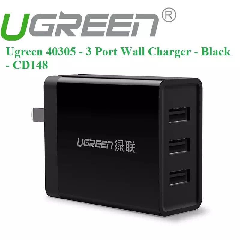 Ugreen 40305 24W màu Đen Củ sạc nhanh 3 cổng USB 2.4A CD148