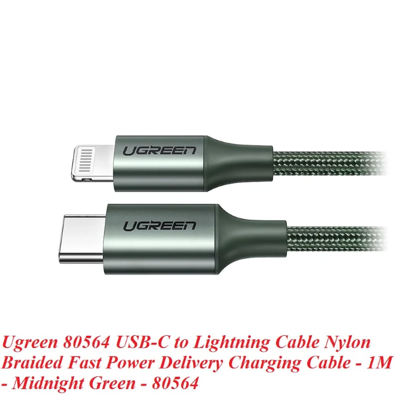 Ugreen 80564 1M màu xanh đen cáp chuyển usb type c ra apple lightning dây dù hỗ trợ sạc nhanh PD US304