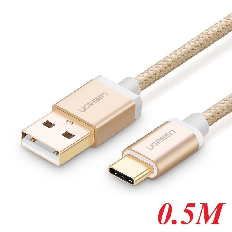 Ugreen 20859 0.5M màu Vàng Dây USB 2.0 sang Type-C đầu nhôm dây bọc vinyl US174