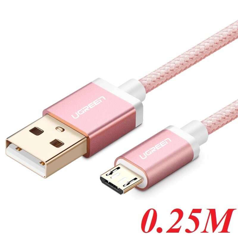 Ugreen 30663 0.25M màu Hồng Cáp sạc truyền dữ liệu USB 2.0 sang MICRO USB đầu mạ vàng US134