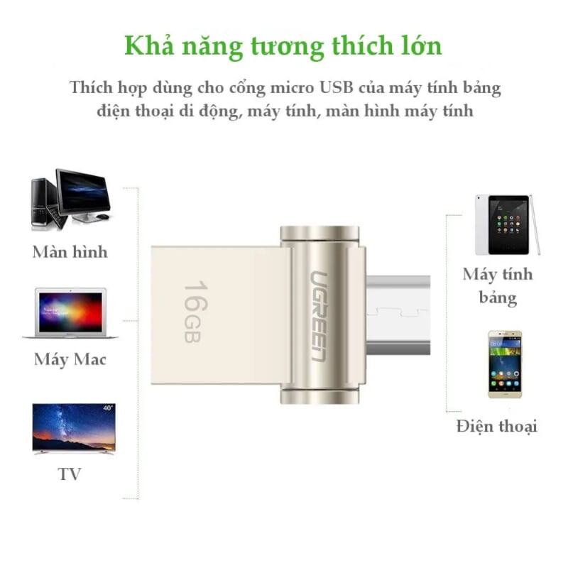 Ugreen 30431 16GB USB 2.0 + MICRO USB hỗ trợ OTG cao cấp US179