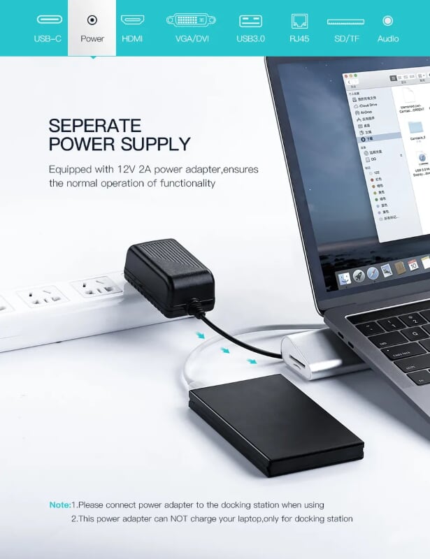 Ugreen 40373 Bộ chuyển đổi TYPE C sang 3 USB 3.0 + HDMI + VGA + DVI + TF SD + Audio + LAN + nguồn MM131