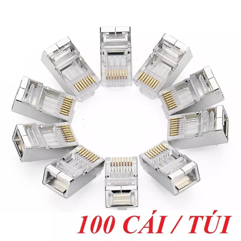 Ugreen 50248 100pcs Đầu bấm mạng RJ45 chuẩn Cat6 + Cat6e bọc inox chống nhiễu NW111