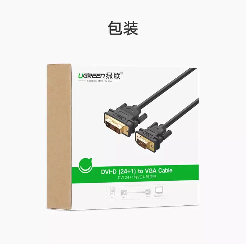 Ugreen 30838 1.5M màu Đen Cáp chuyển đổi DVI 24+1 sang VGA MM118