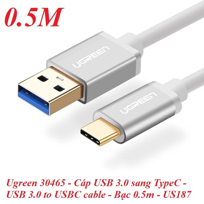 Ugreen 30465 0.5M màu TRắng Cáp USB TypeC sang USB 3.0 cao cấp US187