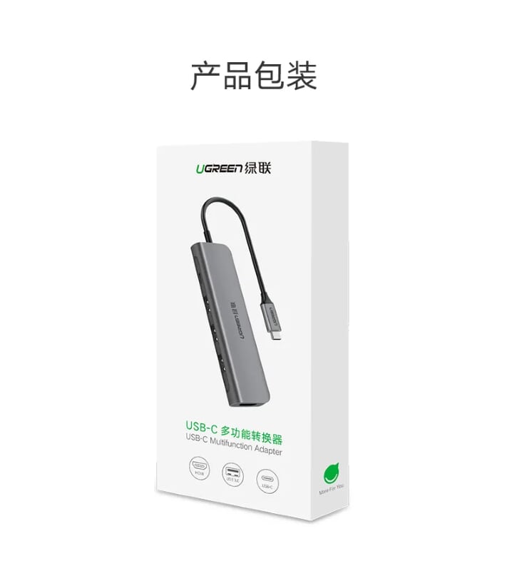 Ugreen 50209 Bộ chuyển đổi TYPE C sang 3 USB 3.0 + HDMI + hỗ trợ nguồn TYPE C CM136