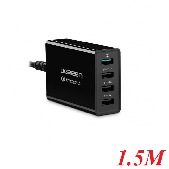 Ugreen 20375 1.5M màu Đen Đế sạc để bàn 4 cổng USB hỗ trợ sạc nhanh CD102