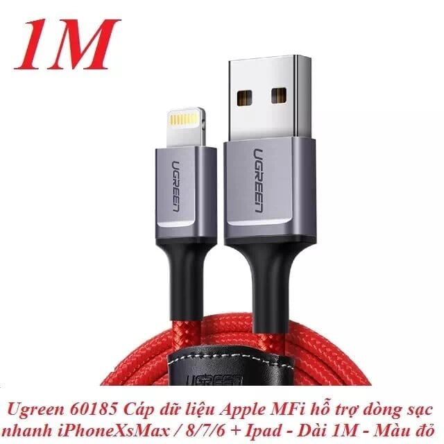 Ugreen 60185 1M màu Đỏ Cáp Lightning sạc + truyền dữ liệu cho iPhone US293