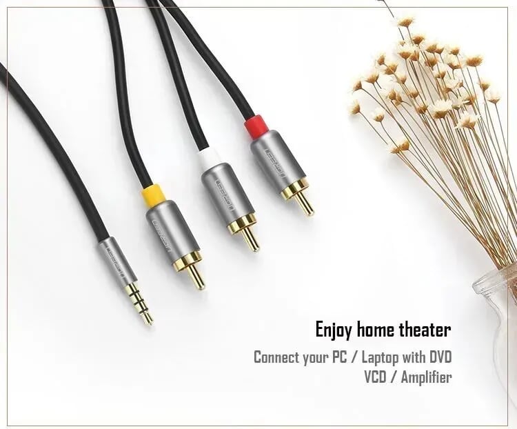 Ugreen 20894 1.5M màu Đen Cáp âm thanh 3 đầu Bông sen sang 3.5mm Dương AV138