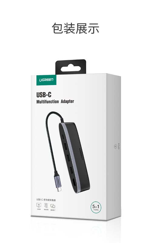 Ugreen 50990 Bộ chuyển đổi TYPE C sang 3 USB 3.0 + HDMI + nguồn TYPE C CM223