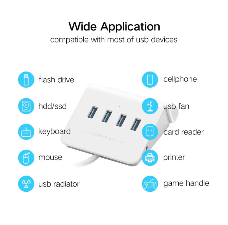 Ugreen 20279 Màu Trắng Bộ chia HUB USB 3.0 sang 4 USB 3.0 có khay đỡ hỗ trợ nguồn 5V CR109