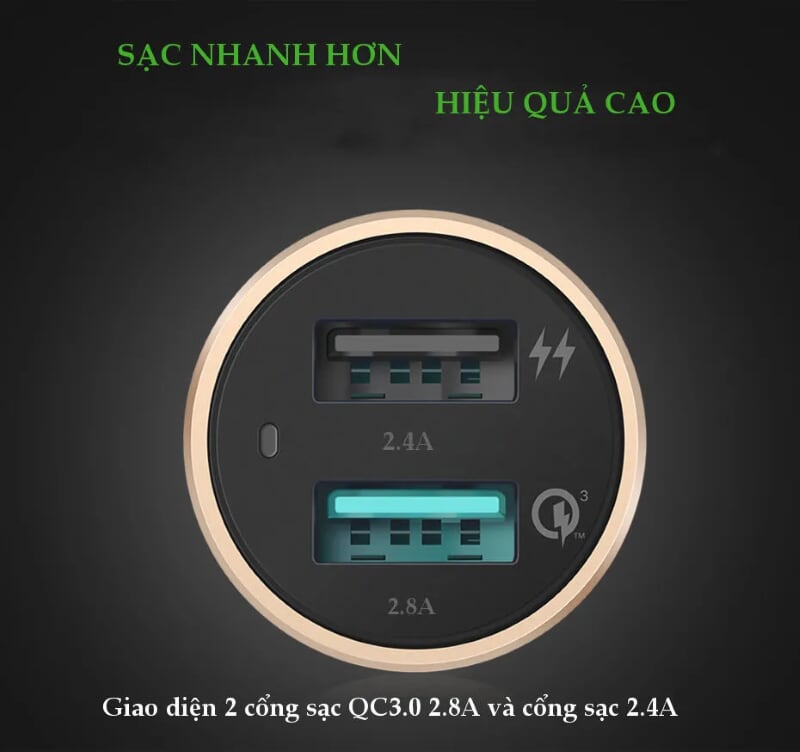 Ugreen 40954 48W màu Trắng Bộ sạc ô tô 2 cổng USB 2.4A + QC 3.0 CD130