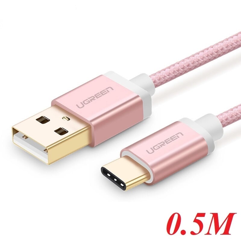 Ugreen 20865 0.5M màu Hồng Dây USB 2.0 sang Type-C đầu nhôm dây bọc vinyl US174