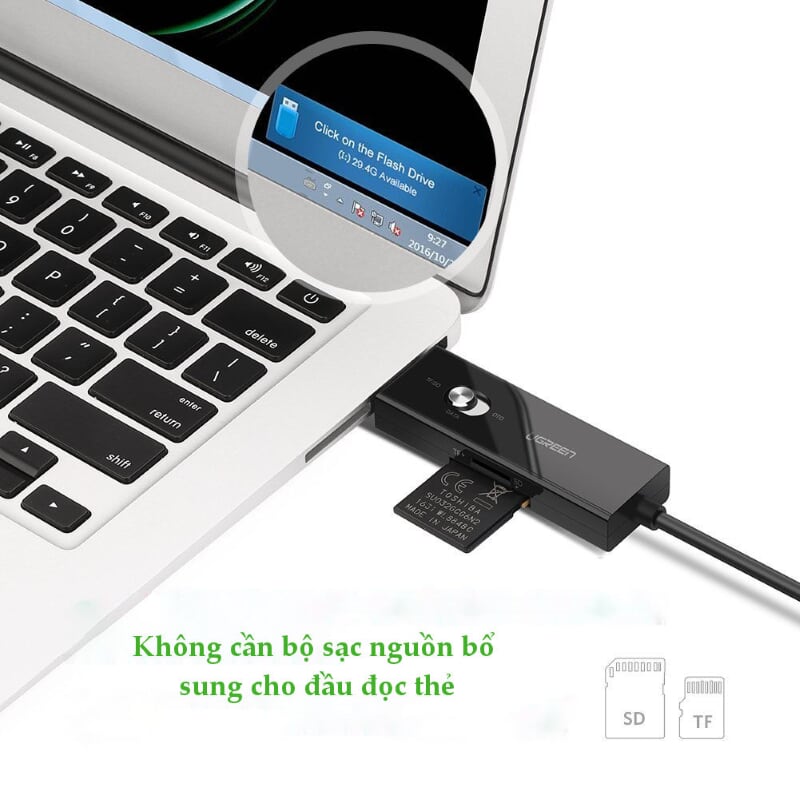 Ugreen 30518 30CM màu Đen Cáp chuyển MICRO USB sang USB 2.0 đọc thẻ SD + TF hỗ trợ OTG 30518