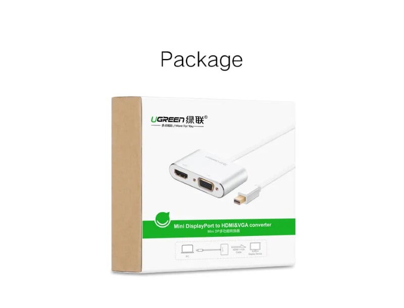 Ugreen 20421 Màu Bạc Bộ chuyển đổi Mini DP sang HDMI + VGA vỏ nhôm MD115