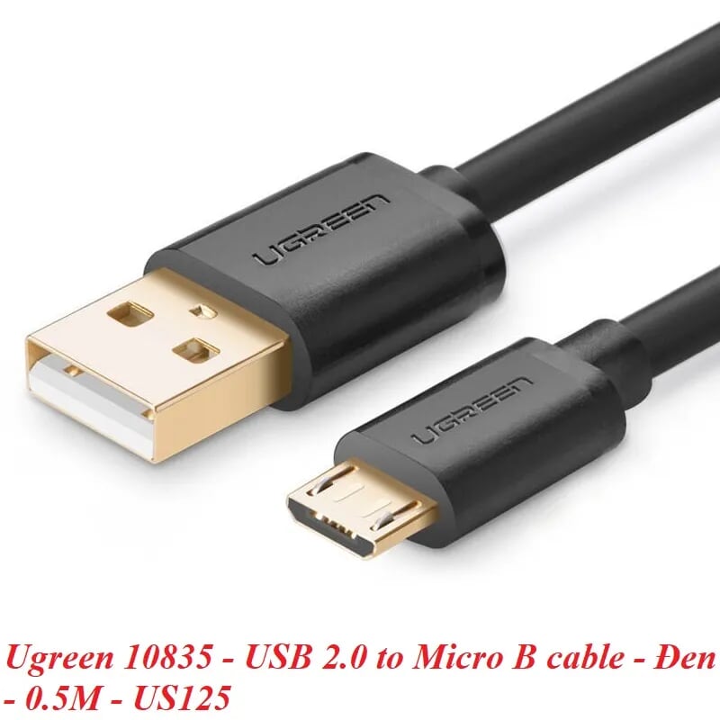 Ugreen 10835 0.5M màu Đen Cáp sạc truyền dữ liệu USB 2.0 sang MICRO USB lõi đồng US125