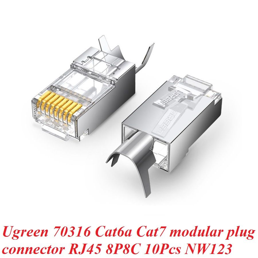 Ugreen 70316 bao có 10 chiếc đầu bấm mạng dùng cho dây lớn Cat6a Cat7 RJ45 LAN 8P8C NW123