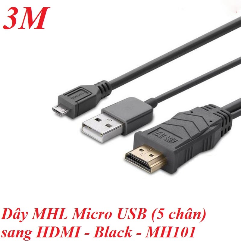 Ugreen 20138 3M màu Xám Cáp MHL Micro USB sang HDMI MH101